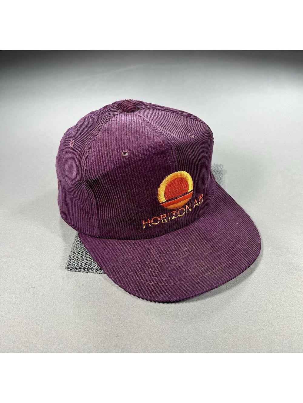 Horizon Air Corduroy Hat Trucker Cap Maroon Alaska Airlines 80’s Vintage